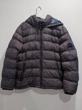 Tommy Hilfiger Gray Puffer Jacket with Hood